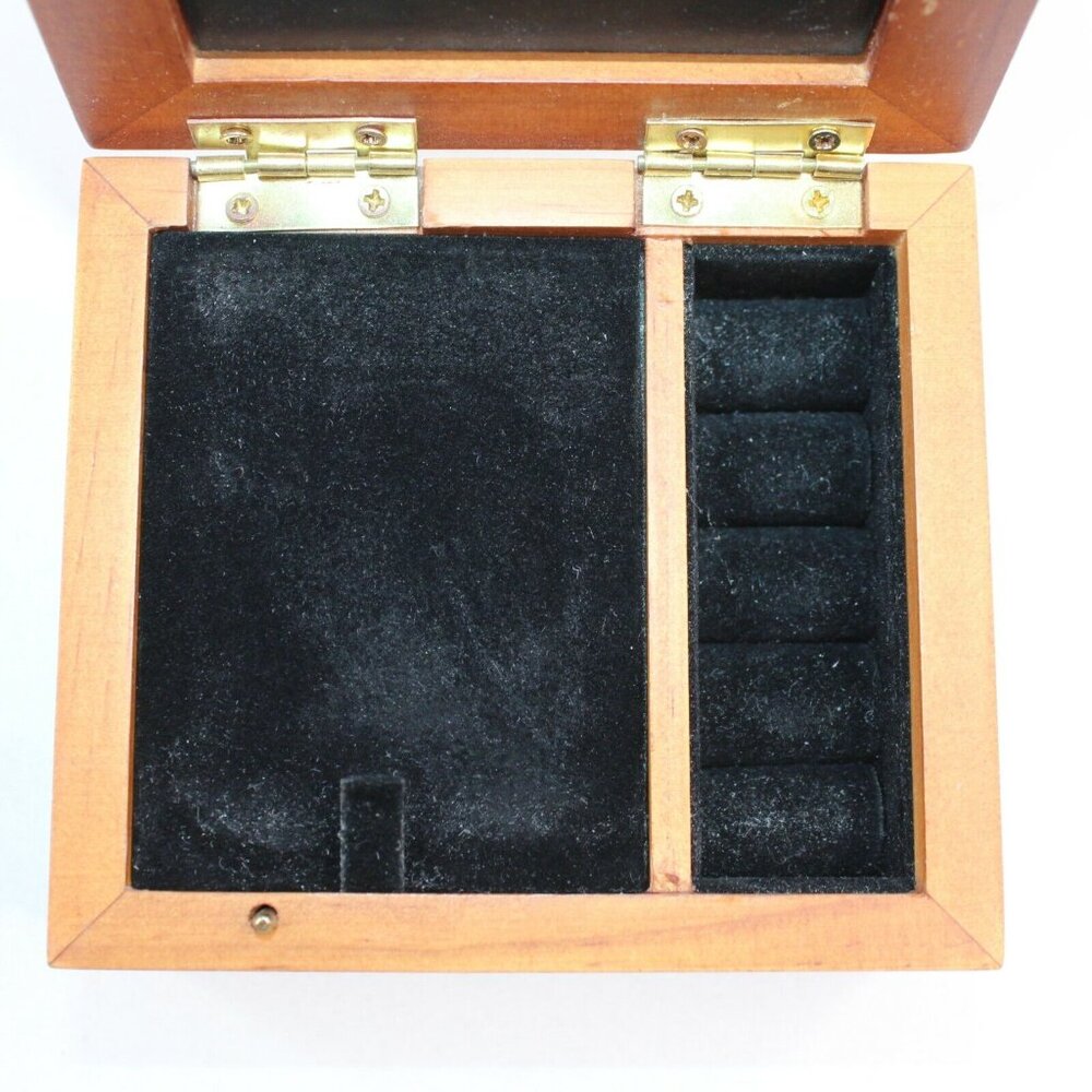 Wooden Hinged Music Box Song Memory Picture Frame Ring Holder 4.25" Square - Picture 5 of 10